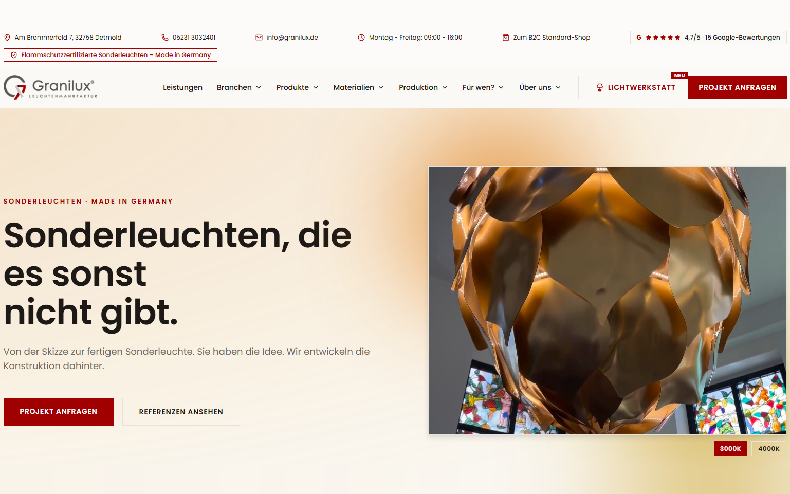 Granilux Leuchtenmanufaktur – Website-Referenz Local SEO OWL